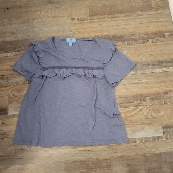 Cece | Jean Blue T-shirt | ruffles on chest | Large - Picture 1 of 2